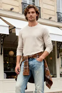 MAN Stone Regular/Normal Kesim Long Sleeve Basic textured 100% Cotton T-Shirt - Image 2