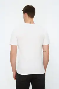 MAN White slim/Narrow Kesim Basic V-neck Short Sleeve 100% Cotton T-Shirt - Image 2