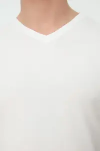 MAN White slim/Narrow Kesim Basic V-neck Short Sleeve 100% Cotton T-Shirt - Image 6