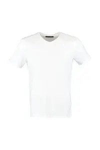 MAN White slim/Narrow Kesim Basic V-neck Short Sleeve 100% Cotton T-Shirt - Image 8