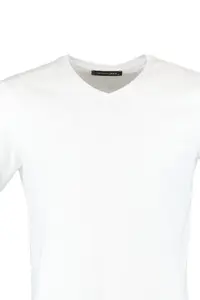 MAN White slim/Narrow Kesim Basic V-neck Short Sleeve 100% Cotton T-Shirt - Image 9