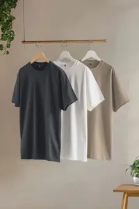 MAN Stone-Ecru-Anthracite slim/Narrow Kesim Crew Neck Basic 100% Cotton 3 Sets Paket T-Shirt