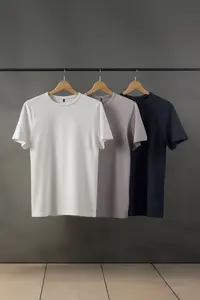 MAN Stone-Ecru-Anthracite slim/Narrow Kesim Crew Neck Basic 100% Cotton 3 Sets Paket T-Shirt - Image 2