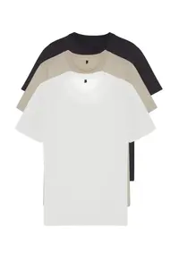 MAN Stone-Ecru-Anthracite slim/Narrow Kesim Crew Neck Basic 100% Cotton 3 Sets Paket T-Shirt - Image 3