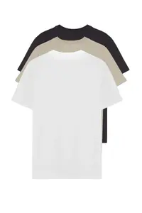MAN Stone-Ecru-Anthracite slim/Narrow Kesim Crew Neck Basic 100% Cotton 3 Sets Paket T-Shirt - Image 4