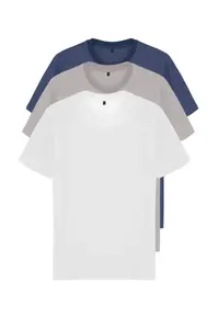 MAN Gray-Ecru-Indigo slim/Narrow Kesim Crew Neck Basic 100% Cotton 3 Sets Paket T-Shirt - Image 2