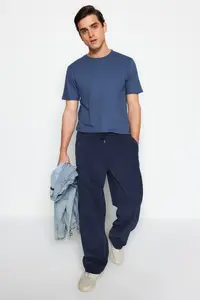 MAN Gray-Ecru-Indigo slim/Narrow Kesim Crew Neck Basic 100% Cotton 3 Sets Paket T-Shirt - Image 4