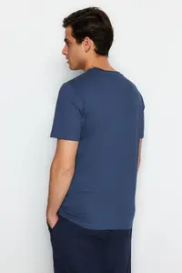 MAN Gray-Ecru-Indigo slim/Narrow Kesim Crew Neck Basic 100% Cotton 3 Sets Paket T-Shirt - Image 5