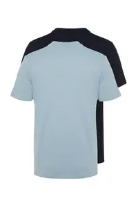 MAN Navy Blue-Blue Basic slim Fit/Narrow Kesim 100% Cotton 2 Sets Paket Short Sleeve T-Shirt - Image 11