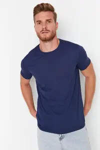 MAN Navy Blue-Blue Basic slim Fit/Narrow Kesim 100% Cotton 2 Sets Paket Short Sleeve T-Shirt - Image 3