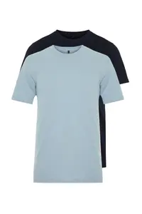 MAN Navy Blue-Blue Basic slim Fit/Narrow Kesim 100% Cotton 2 Sets Paket Short Sleeve T-Shirt - Image 9