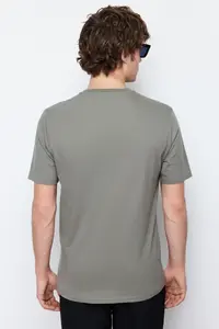 MAN Khaki slim/Narrow Kesim Printed 100% Cotton Printed T-Shirt - Image 5