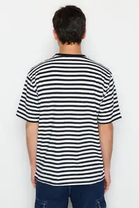 MAN Black Oversized/Wide Cut Striped Short Sleeve T-Shirt - Image 2