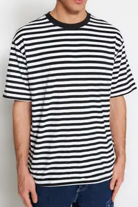 MAN Black Oversized/Wide Cut Striped Short Sleeve T-Shirt - Image 4