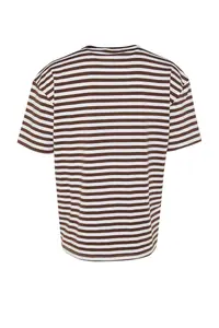 MAN Light Brown Oversized/Wide Cut Striped Crew Neck Short Sleeve T-Shirt - Image 7