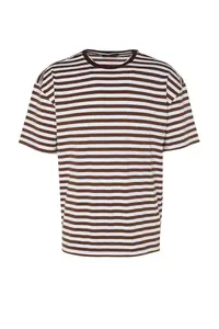 MAN Light Brown Oversized/Wide Cut Striped Crew Neck Short Sleeve T-Shirt - Image 8