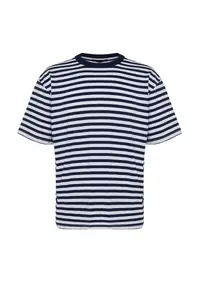 MAN Navy Blue Oversized/Wide Cut Striped Short Sleeve T-Shirt - Image 6
