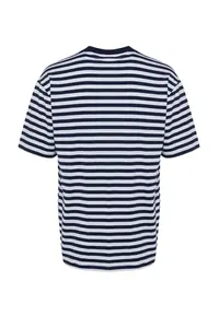 MAN Navy Blue Oversized/Wide Cut Striped Short Sleeve T-Shirt - Image 8