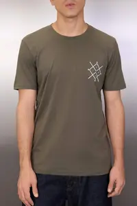 MAN Khaki Regular Fit Crew Neck Short Sleeve Printed T-Shirt - Image 3