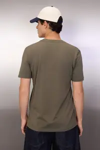 MAN Khaki Regular Fit Crew Neck Short Sleeve Printed T-Shirt - Image 4
