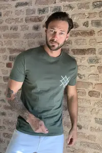 MAN Khaki Regular Fit Crew Neck Short Sleeve Printed T-Shirt - Image 5