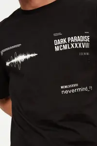MAN Black Oversized/Wide Cut Crew Neck Text Printed 100% Cotton T-Shirt - Image 4