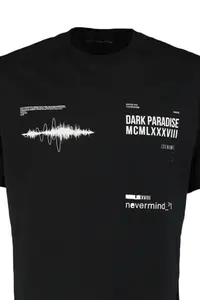 MAN Black Oversized/Wide Cut Crew Neck Text Printed 100% Cotton T-Shirt - Image 7