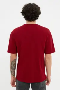 MAN Burgundy Oversized/Wide Cut Font Printed 100% Cotton T-Shirt - Image 2