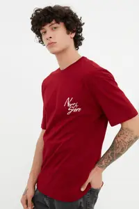 MAN Burgundy Oversized/Wide Cut Font Printed 100% Cotton T-Shirt - Image 3