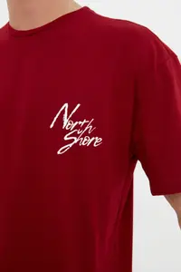 MAN Burgundy Oversized/Wide Cut Font Printed 100% Cotton T-Shirt - Image 5
