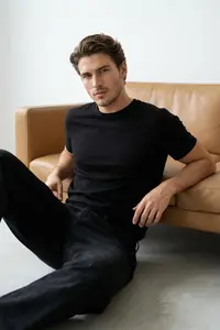 MAN Black Basic 100% Cotton Regular/Normal Kesim Crew Neck T-Shirt