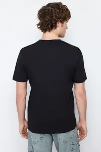 MAN Black Basic 100% Cotton Regular/Normal Kesim Crew Neck T-Shirt - Image 2