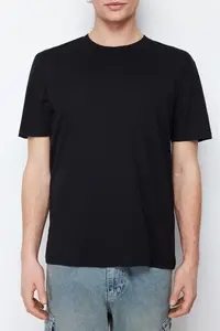 MAN Black Basic 100% Cotton Regular/Normal Kesim Crew Neck T-Shirt - Image 7