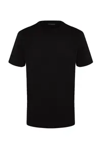 MAN Black Basic 100% Cotton Regular/Normal Kesim Crew Neck T-Shirt - Image 8