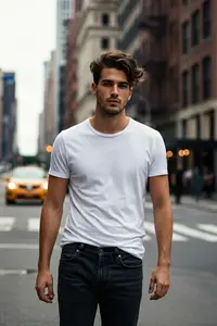 MAN White Basic 100% Cotton Regular Fit Crew Neck T-Shirt