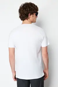 MAN White Basic 100% Cotton Regular Fit Crew Neck T-Shirt - Image 2