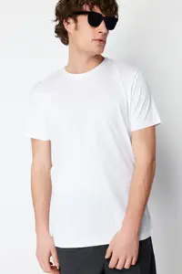 MAN White Basic 100% Cotton Regular Fit Crew Neck T-Shirt - Image 6