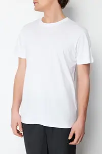MAN White Basic 100% Cotton Regular Fit Crew Neck T-Shirt - Image 8