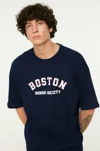 MAN Navy Blue Short Sleeve Printed T-Shirt - Image 4