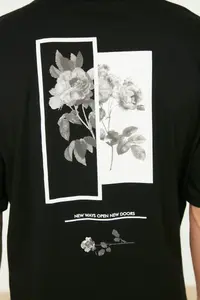 MAN Black Oversized/Wide Cut Crew Neck Back Printed 100% Cotton Short Sleeve T-Shirt - Image 5