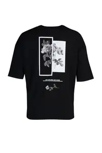 MAN Black Oversized/Wide Cut Crew Neck Back Printed 100% Cotton Short Sleeve T-Shirt - Image 6