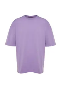MAN Lilac Oversized/Wide Cut Crew Neck Back Printed 100% Cotton Short Sleeve T-Shirt - Image 10