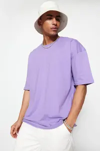 MAN Lilac Oversized/Wide Cut Crew Neck Back Printed 100% Cotton Short Sleeve T-Shirt - Image 2