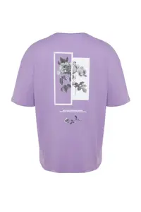 MAN Lilac Oversized/Wide Cut Crew Neck Back Printed 100% Cotton Short Sleeve T-Shirt - Image 8