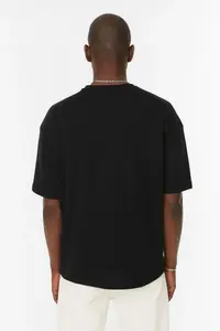 MAN Black Oversized/Wide Cut Short Sleeve textured Basic T-Shirt - Image 2