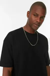 MAN Black Oversized/Wide Cut Short Sleeve textured Basic T-Shirt - Image 5
