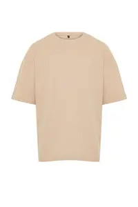 MAN Camel Oversized/Wide Cut Crew Neck Short Sleeve Basic textured T-Shirt - Image 6