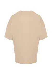MAN Camel Oversized/Wide Cut Crew Neck Short Sleeve Basic textured T-Shirt - Image 7