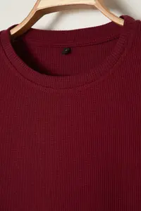 MAN Basic Burgundy Oversized/Wide Cut textured Waffle Short Sleeve T-Shirt - Image 8