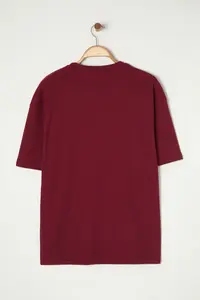 MAN Basic Burgundy Oversized/Wide Cut textured Waffle Short Sleeve T-Shirt - Image 9
